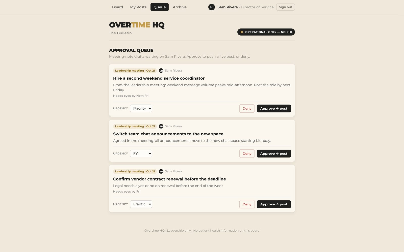Approval queue